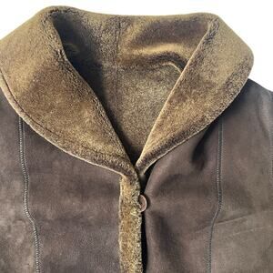 Genuine Shearling Coat XL Brown Suede Sheepskin Jacket Women’s Winter